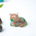 Miniature resin cat figurine with colorful crystal stones for desk decoration - Colorful Cat Eye