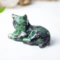 Schattig slapend kattenbeeldje van groene natuurlijke kristalhars voor bureau decor - Robijn Zoisiet