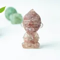 Translucent crystal Monkey King figurine in reddish pink with fine detailed craftsmanship - Strawberry Quartz