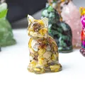 Lucky cat figurine made of resin with amber stones for home and office decoration - Crazy Agate