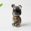 Handcrafted resin bear statue with colorful natural gemstone fragments inside - Ocean Jasper