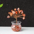 Handmade red crystal money tree with copper wire in a clear glass bottle base - Red Agate