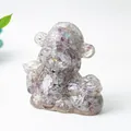Cute resin bear ornament with purple fluorite and crystal stones for home decor - Colorful Fluorite