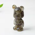 Violent Bear figurine in transparent resin with natural labradorite crystal inlay - Black Labradorite