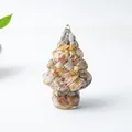 Mini resin Christmas tree figurine with natural shells and a stable round base - Crazy Agate