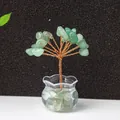 Handmade citrine money tree with green quartz leaves in a glass bowl desktop ornament - Green Aventurine