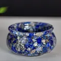 Bol en résine décoratif avec texture de pierre lapis-lazuli bleue et cristaux polis - 6x6x3cm / Lapis-lazuli