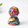 Meditating monkey resin statue with vibrant colorful crystal stones for desk decor - Colorful Shell