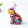 Standing rabbit ornament with colorful natural crystal stones in clear resin - Colorful Shell