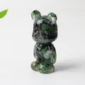 Green crystal resin bear figurine with natural crushed stone inlay for home decor - Ruby Zoisite