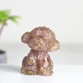 Pink crystal teddy dog ornament with gold foil flakes and resin craft for desk decor - Strawberry Quartz