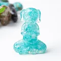Blue crystal dog figurine in meditation pose for zen desktop home decor and mindfulness - Aquamarine