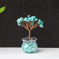 Handmade turquoise gemstone money tree in a mini glass bottle with golden wire branches - Turquoise