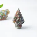 Mini resin Christmas tree figurine with colorful crystal stones for home holiday tabletop decor - Ocean Jasper