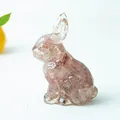 Cute pink strawberry quartz resin rabbit ornament with sparkling natural crystal fragments - Strawberry Quartz