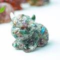Handmade resin highland cow figurine with colorful natural crystal stone filling - Ocean Jasper