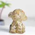 Poodle puppy figurine crafted with clear resin and sparkling gold foil interior - Rutilated Quartz