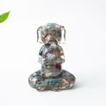 Meditating dog figurine with embedded green aventurine crystals for home zen decor - Ocean Jasper