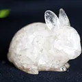 Resin rabbit sculpture with white natural crystal stone chips and decorative textures - Design ① White Crystal
