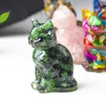 Green natural crushed stone and resin lucky cat ornament for home and office decor - Ruby Zoisite