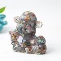 Colorful resin bear figurine with natural crystal stones for home and office decor - Ocean Jasper