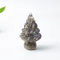 Miniature Labradorite crystal Christmas tree figurine with blue iridescent flash - Black Labradorite