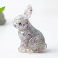 Sitting rabbit figurine crafted with purple amethyst and clear resin for desk decor - Colorful Fluorite