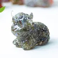 Handcrafted labradorite highland cow statue with natural blue and gold crystal flashes - Black Labradorite