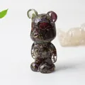 Artistic crystal bear figurine with green and brown natural stone chips in resin - Dragon Blood Stone
