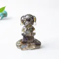 Labradorite meditating dog crystal carving with blue and gold flashes in zen pose - Black Labradorite