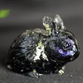 Resin filled crystal rabbit ornament in black finish with detailed mineral texture - Design ① Obsidian