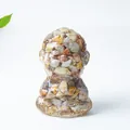 Meditating monk figurine made of natural crystal stones and clear resin art decor - Crazy Agate