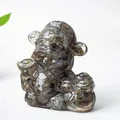 Carved labradorite Labubu style figurine with blue fire flash for home decor - Black Labradorite