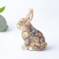 Standing rabbit figurine made of clear resin with natural earth tone crystal stones - Crazy Agate