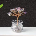 Handcrafted amethyst crystal tree with copper wire in transparent glass bottle base - Colorful Fluorite