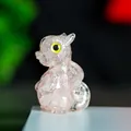 Escultura de dragón de cuarzo rosa con grandes ojos amarillos para decoración de escritorio - Cuarzo rosa