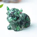 Handcrafted highland cow figurine made from natural green and purple ruby zoisite stone - Ruby Zoisite