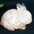 Pink rose quartz crystal rabbit figurine made with resin in a cute standing pose - Design ① Rose Quartz
