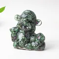 God of Wealth rabbit statue in green resin and crystal stones for home decor - Ruby Zoisite