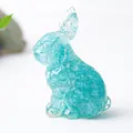 Lake blue crystal resin rabbit figurine with decorative ice crackle finish for desk - Aquamarine
