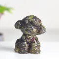 Teddy dog figurine in resin with natural crystal stones and gold foil texture - Dragon Blood Stone