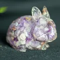 Handcrafted purple amethyst crystal rabbit sculpture with glossy resin finish for decor - Design ① Dreamy Purple