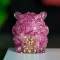 Pink resin money toad figurine with golden prosperity text and crystal texture - Deep Pink