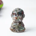 Meditating monk statue made of clear resin and colorful natural crystal stones - Ocean Jasper