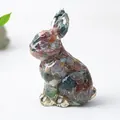Cute standing rabbit resin figurine with colorful natural crystal stones interior - Ocean Jasper