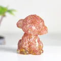 Cute pink teddy dog figurine made of translucent resin with gold foil fragments - Watermelon Quartz