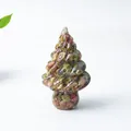Christmas tree resin ornament with unakite stone crystals for holiday desktop decoration - Unakite