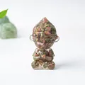 Zen style resin monkey statue with multi-color natural crystals in meditation pose - Unakite