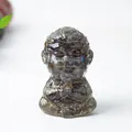 Zen monkey figurine crafted from natural labradorite stone with blue flash for meditation - Black Labradorite
