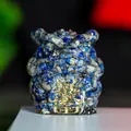 Lapis lazuli resin three-legged toad wealth ornament with lucky golden tag - Lapis Lazuli